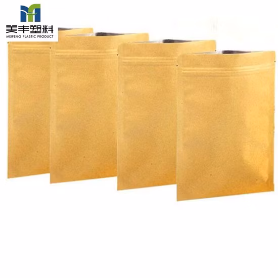 Großhandel umweltfreundliche Lebensmittelqualität für Kaffee, Tee, Pulver, Nüsse, Snacks, Erdnüsse, Verpackung, Ständer, flacher Bodenbeutel, biologisch abbaubare braune Kraftpapiertüte mit Reißverschluss